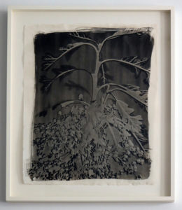 The palladium work "Oak Tree Blossoms" framed