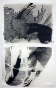 Her legs and the legs of a horseshoe crab share the water in this diptych.
